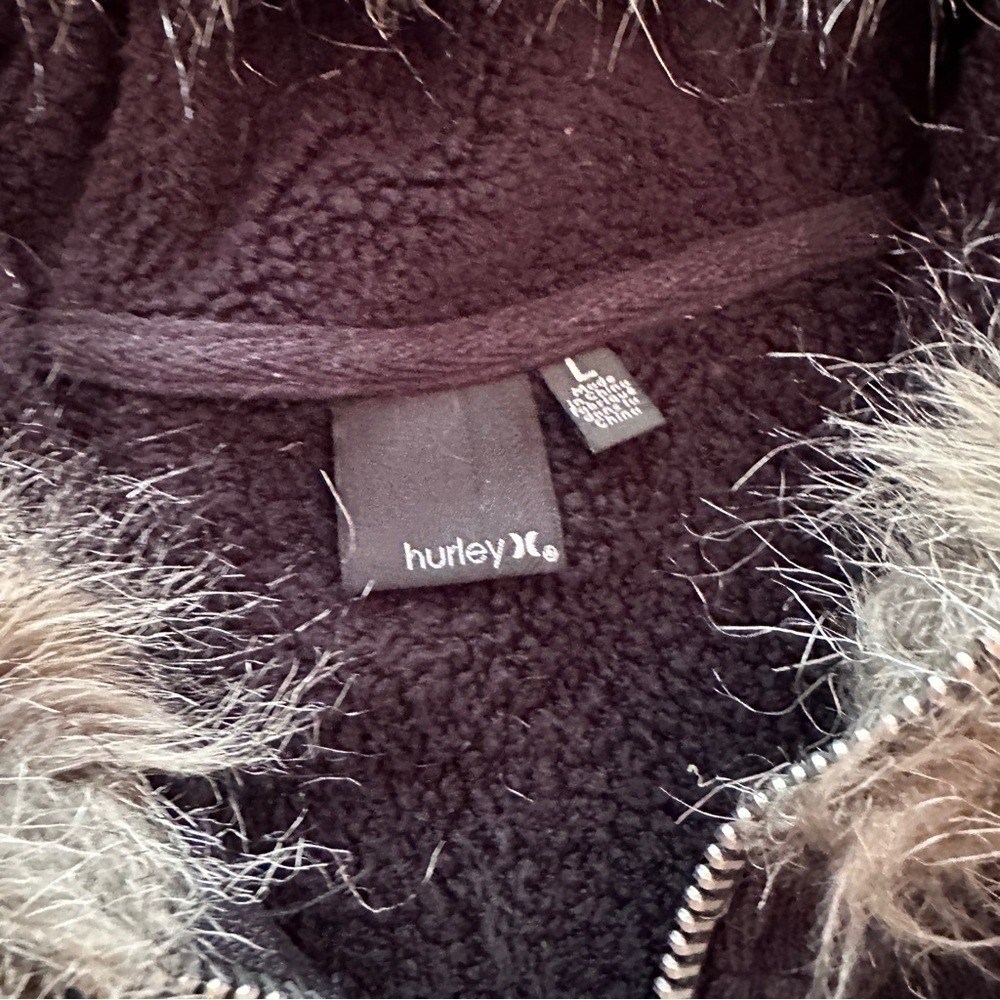 Hurley Longline Sherpa Lined Hoodie Jacket Women Large Black Excellent Faux Fur - Picture 4 of 6